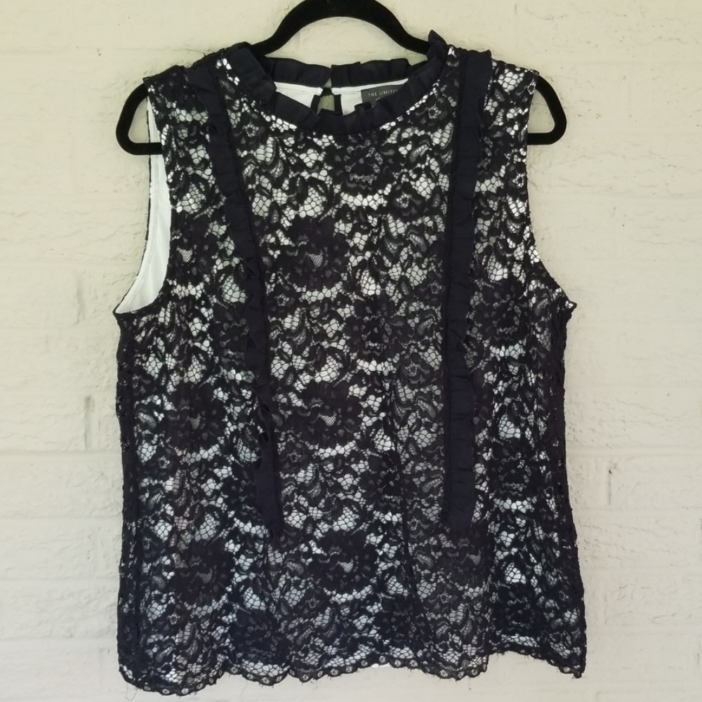 NWOT THE LIMITED Sleeveless Navy Lace Top XL